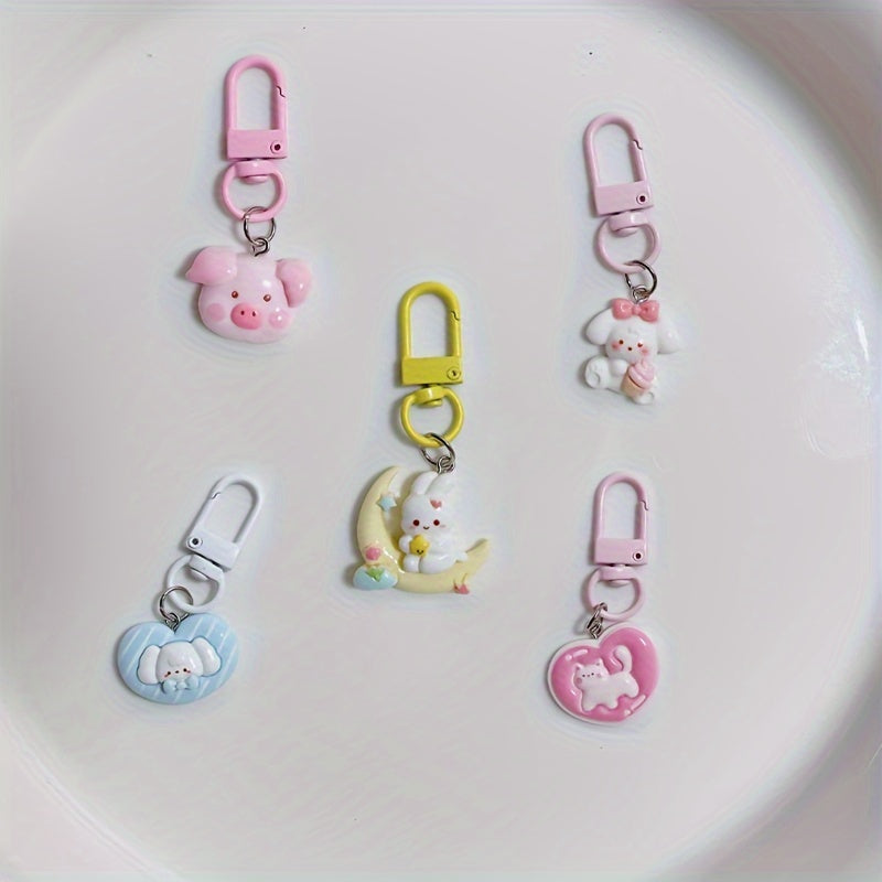 Animal Mini Keychain Pendant Rabbit Cat Keyring Earphone Case Decoration