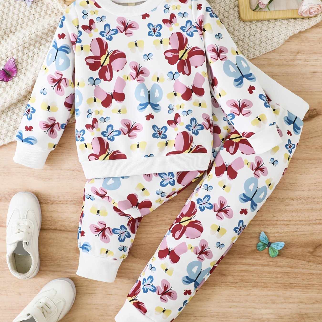 Toddler Girls Floral Butterflies Sweatshirt & Sweat Pants Suit
