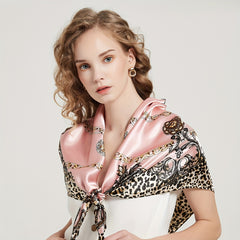 Leopard Chain Print Shawl Satin Square Scarf Bandana Silk Head Wrap