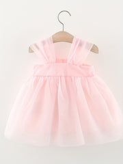 Mesh Girls Puffy Skirt with Corsage & Bow Decors for Wedding Party Ceremony
