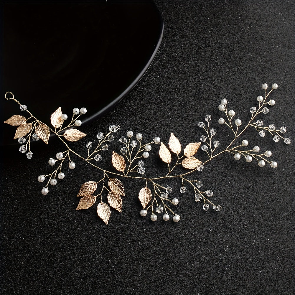Faux Pearl Hairband Crystal Leaves Headband Bridal Bundle