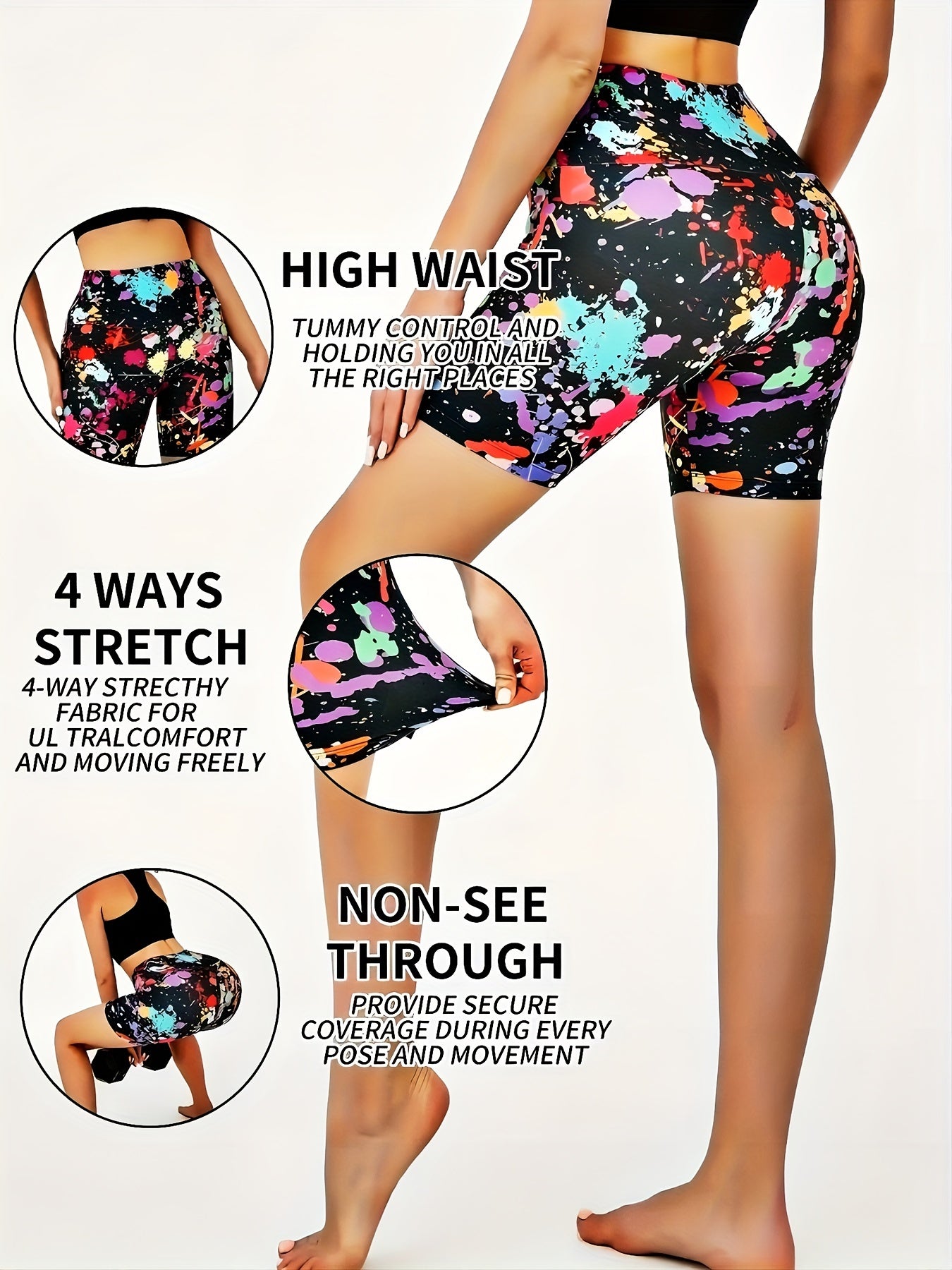 Colorful Print High Waist Biker Shorts for Women