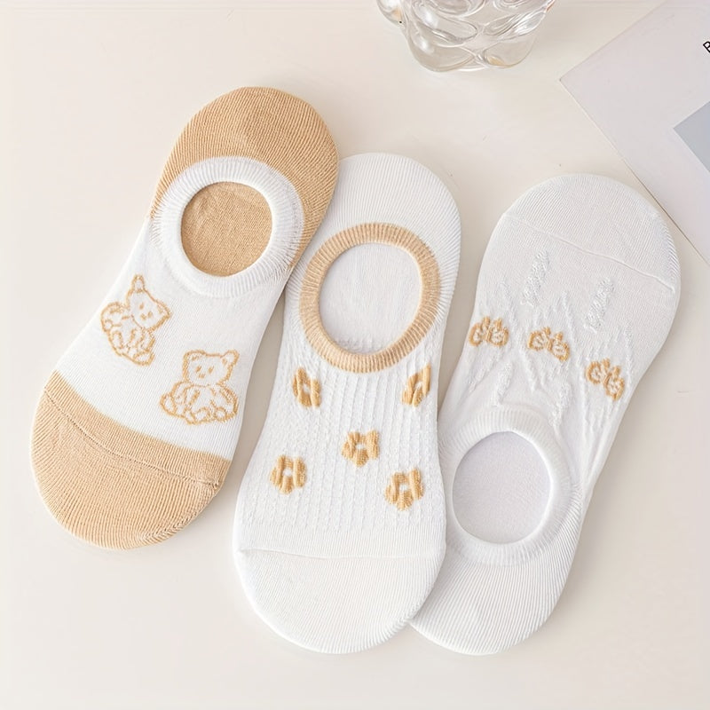 5 Pairs Heart & Bear Print Ankle Socks Women's Stockings
