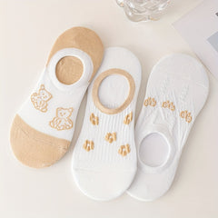 5 Pairs Heart & Bear Print Ankle Socks Women's Stockings