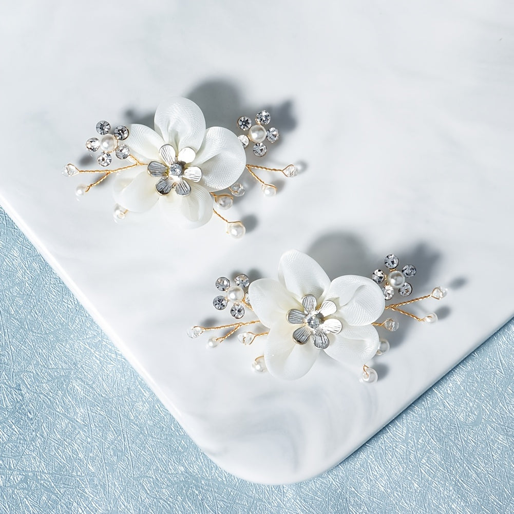 Fabric Flower Rhinestone Shoe Buckles for Women