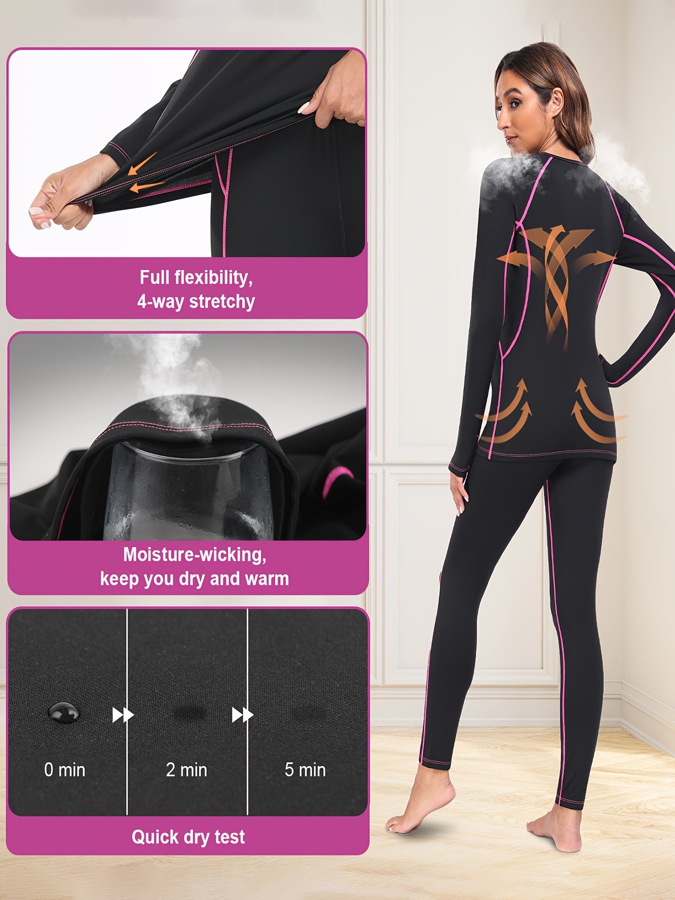 Women's Thermal Underwear Set Crew Neck Tops & Pants