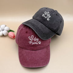 2pcs Dog Mom Couple Baseball Cap Washed Distressed Embroidery Dad Hat