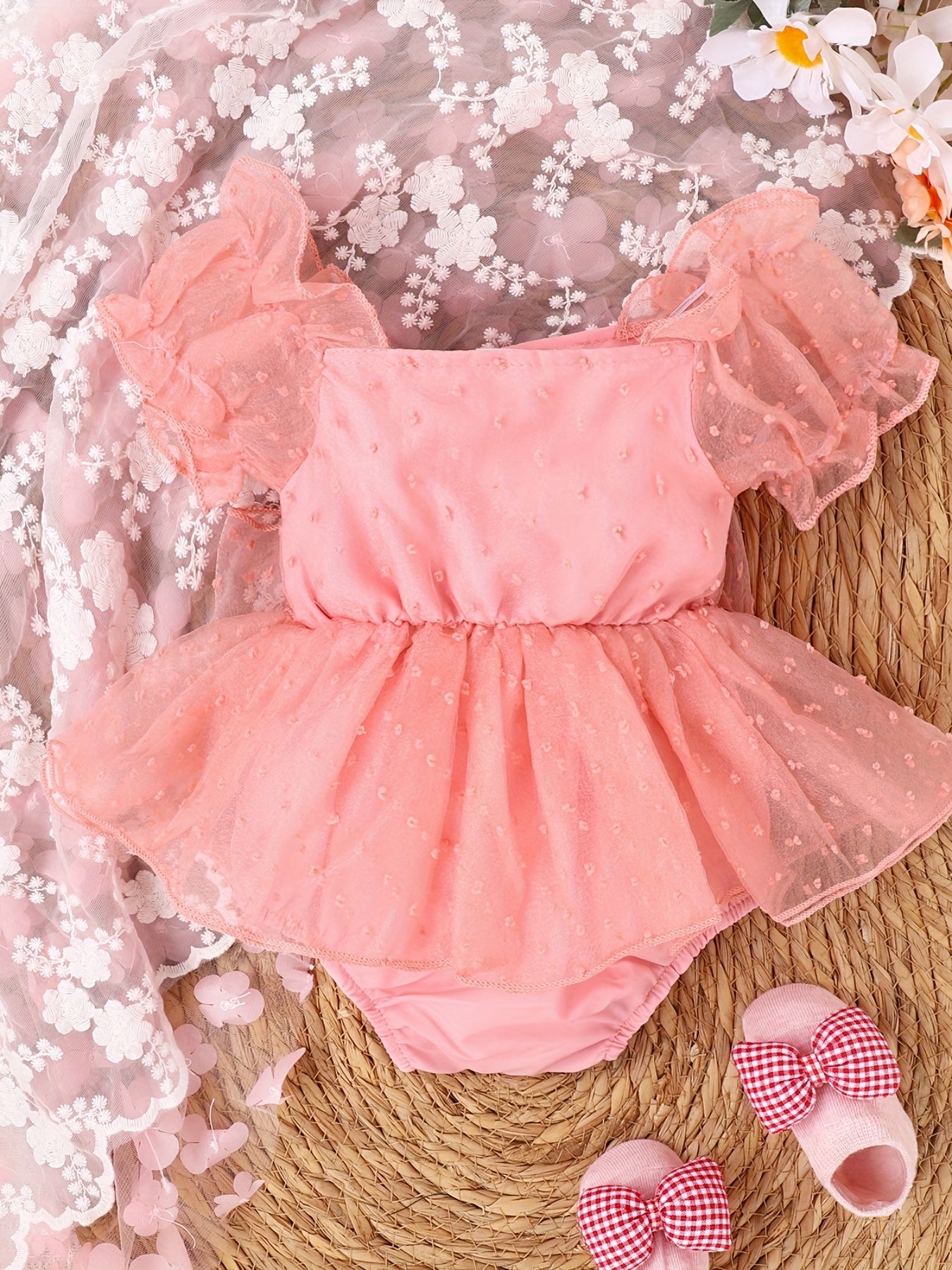 Polka Dot Mesh Puffy Skirt Romper Fairy Dress For Child