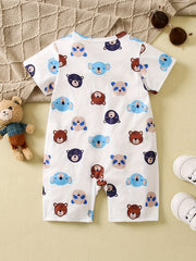 Baby Boys Casual Cartoon Bear Graphic Short Sleeve Jumpsuit