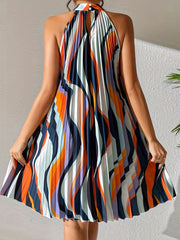 Pleated Halter Neck Dress Sleeveless Summer & Spring Casual Dress
