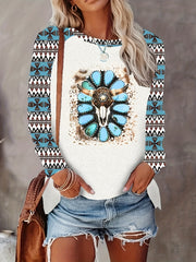 Bull Skull Print Sweatshirt Crew Neck Long Sleeve Casual Women's Clothing