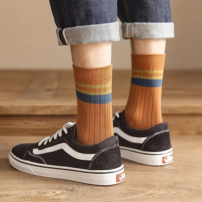 Men's Casual Striped Socks Deodorant Breathable Crew Socks