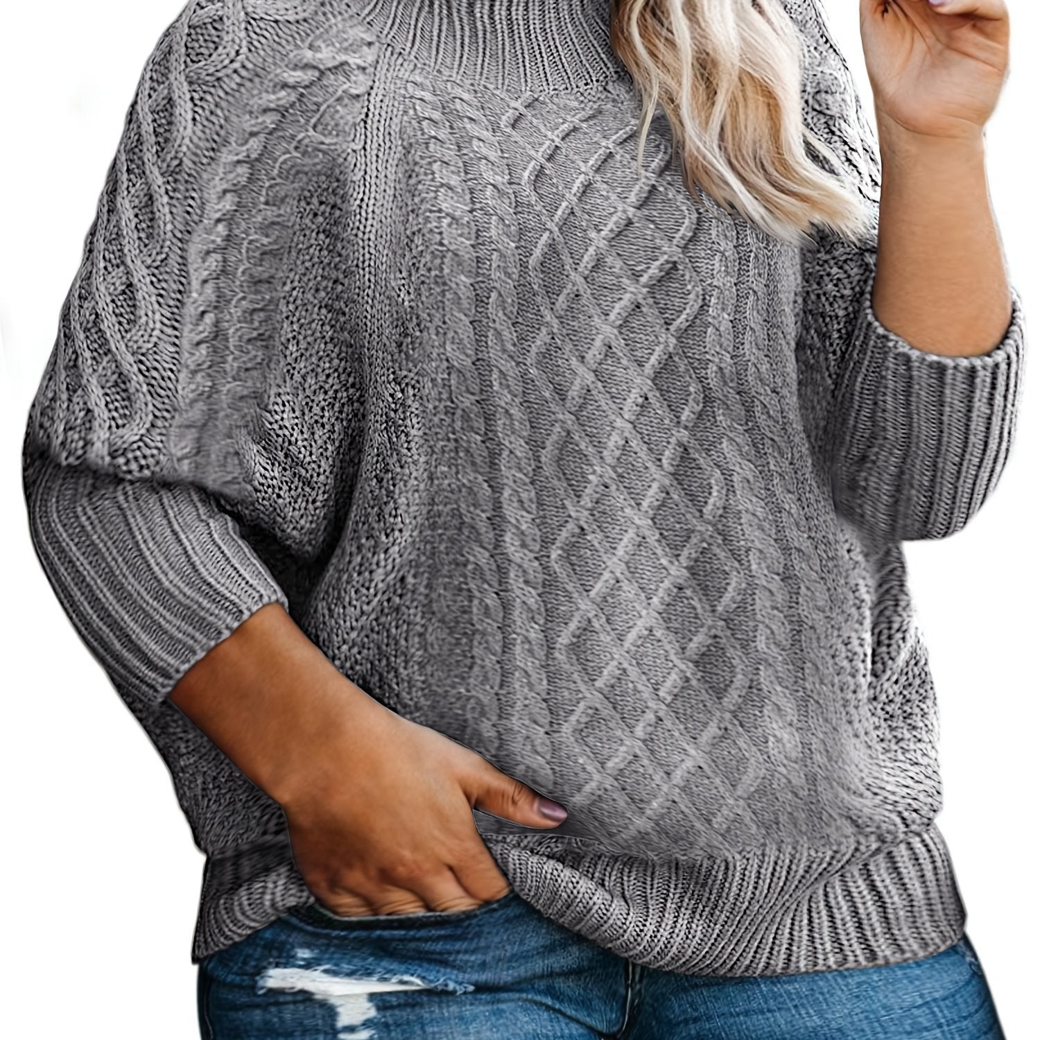 Cable Knit Long Sleeve Round Neck Pullover Jumper