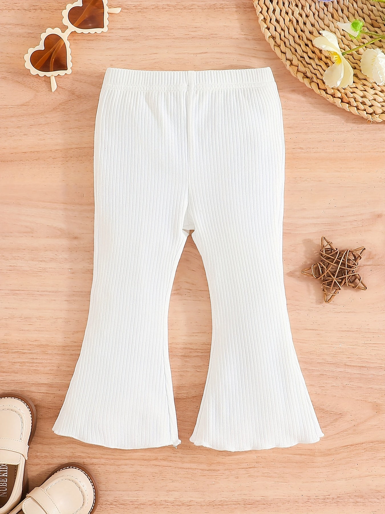 Toddler Baby Girl's Flared Pants 3pcs Outfit Ribbed Knit Leggings