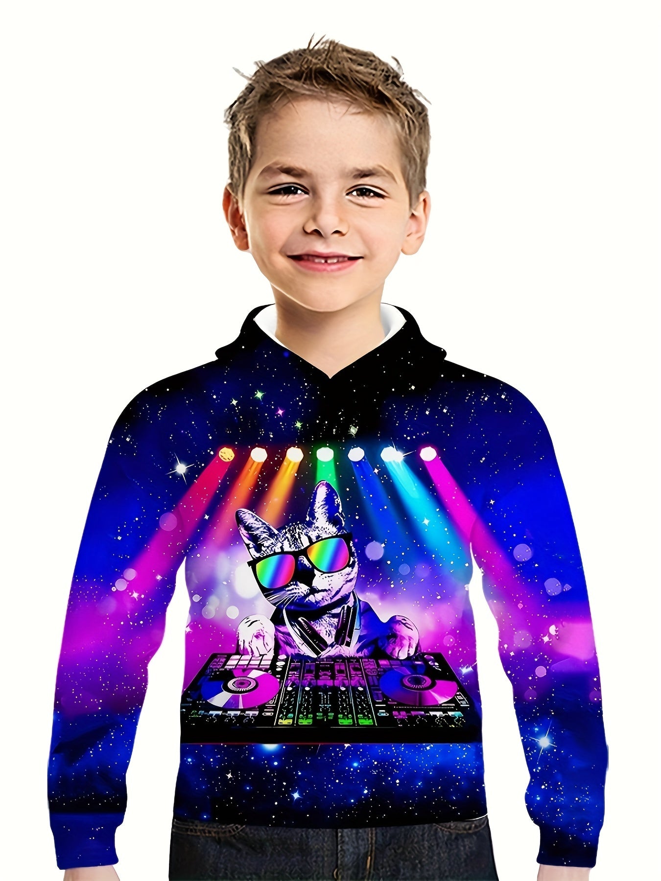 DJ Player Kitten 3D Print Hoodies Kids Street Wear
