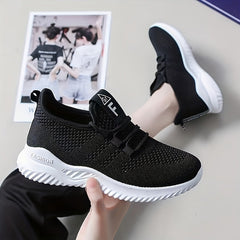 Women's Knit Sports Shoes Lace Up Low Top Running Shoes