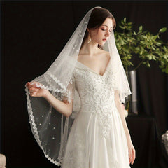 Bridal Pearl Lace Edge Head Veil Wedding Hair Accessories
