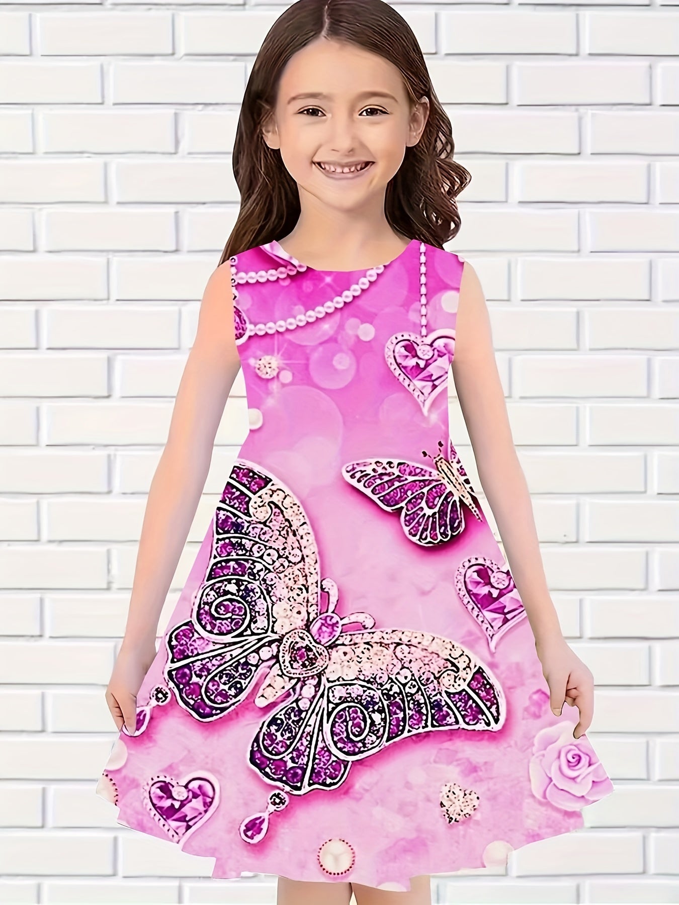 Girls Butterfly Sleeveless Dress Cute Summer Dress