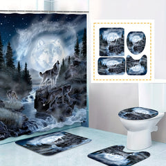 3pcs Wolf Pattern Shower Curtain Set Bathroom Decor