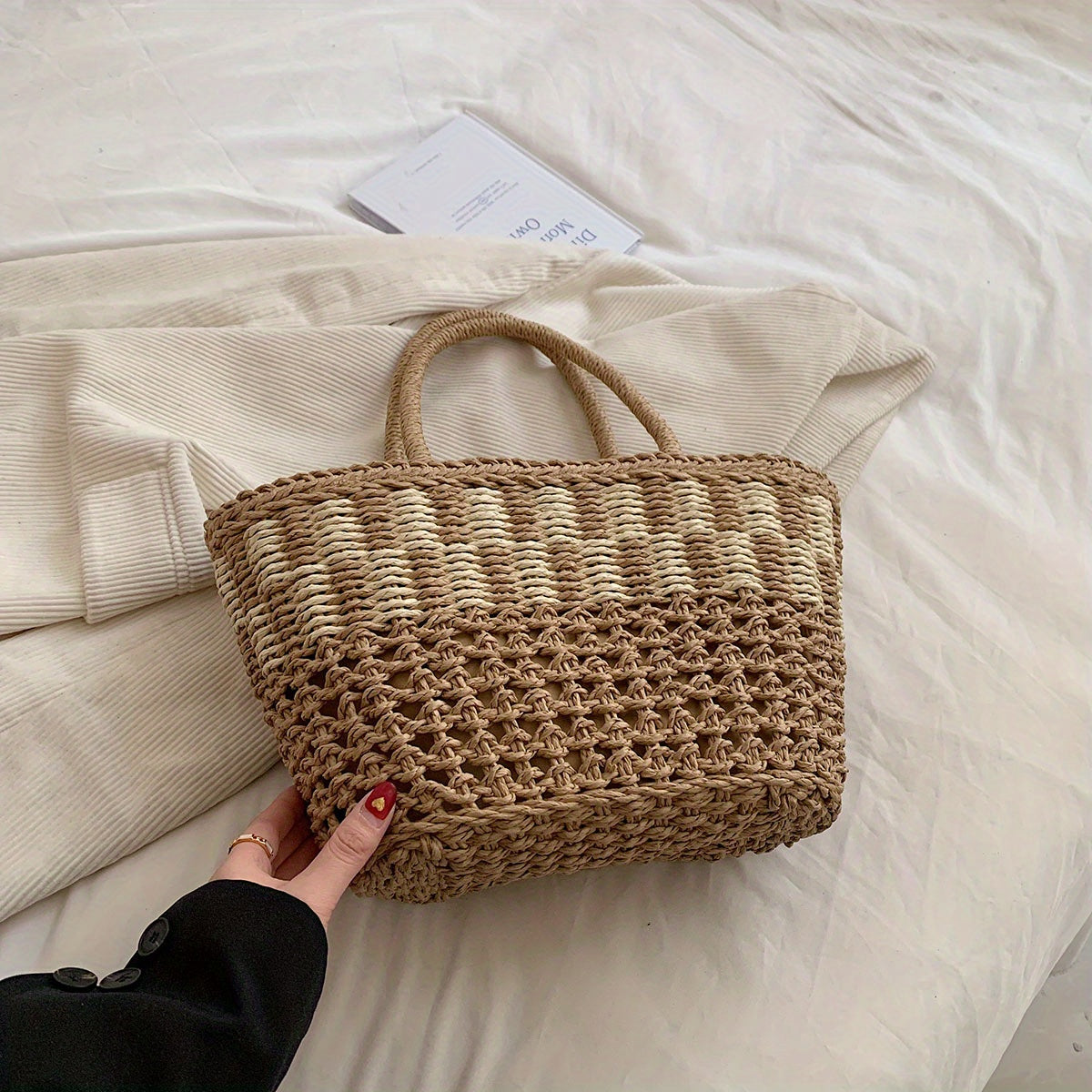 Vintage Rattan Holiday Tote Bag Summer Beach Shoulder Bag