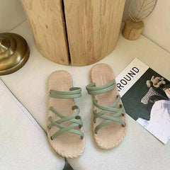 Women's Cross Strap Flat Slides Open Toe Espadrille Beach Sandals