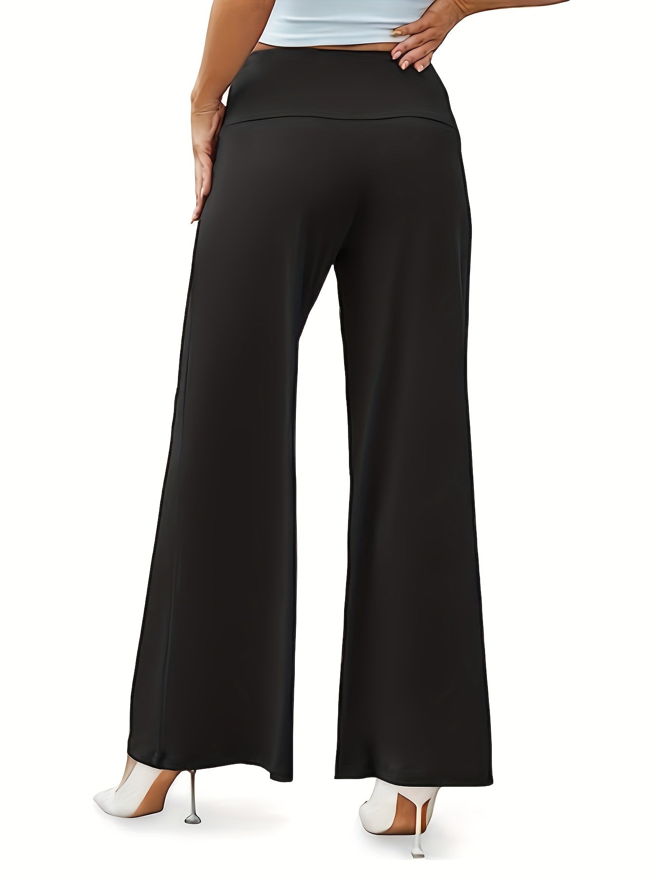 Wide Leg Trousers Solid Elastic High Rise Stretch