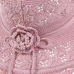 Pink Knitted Flower Sun Hat Hollow Breathable Foldable Bucket Hat
