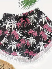 Coconut Tree Print Bow Knot Front Plus Size Vacay Shorts Women's Plus