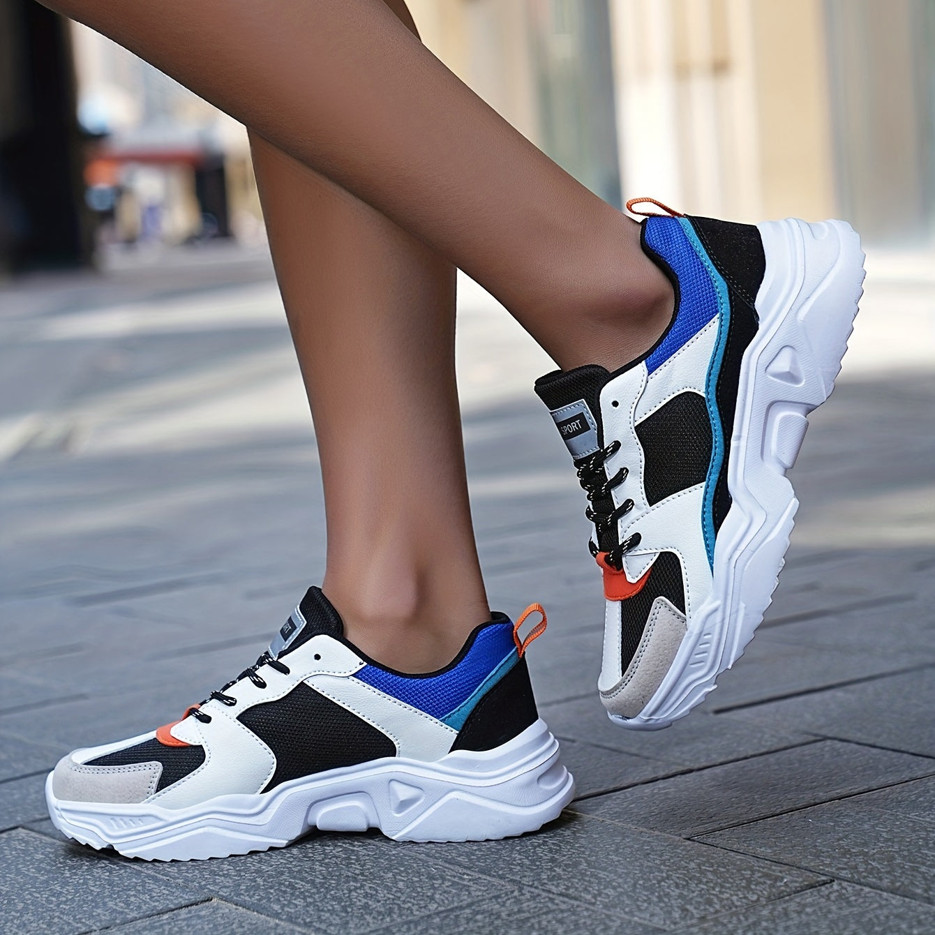 Women's Thick Bottom Running Shoes Soft Sole Athletic Lace Up Sneakers