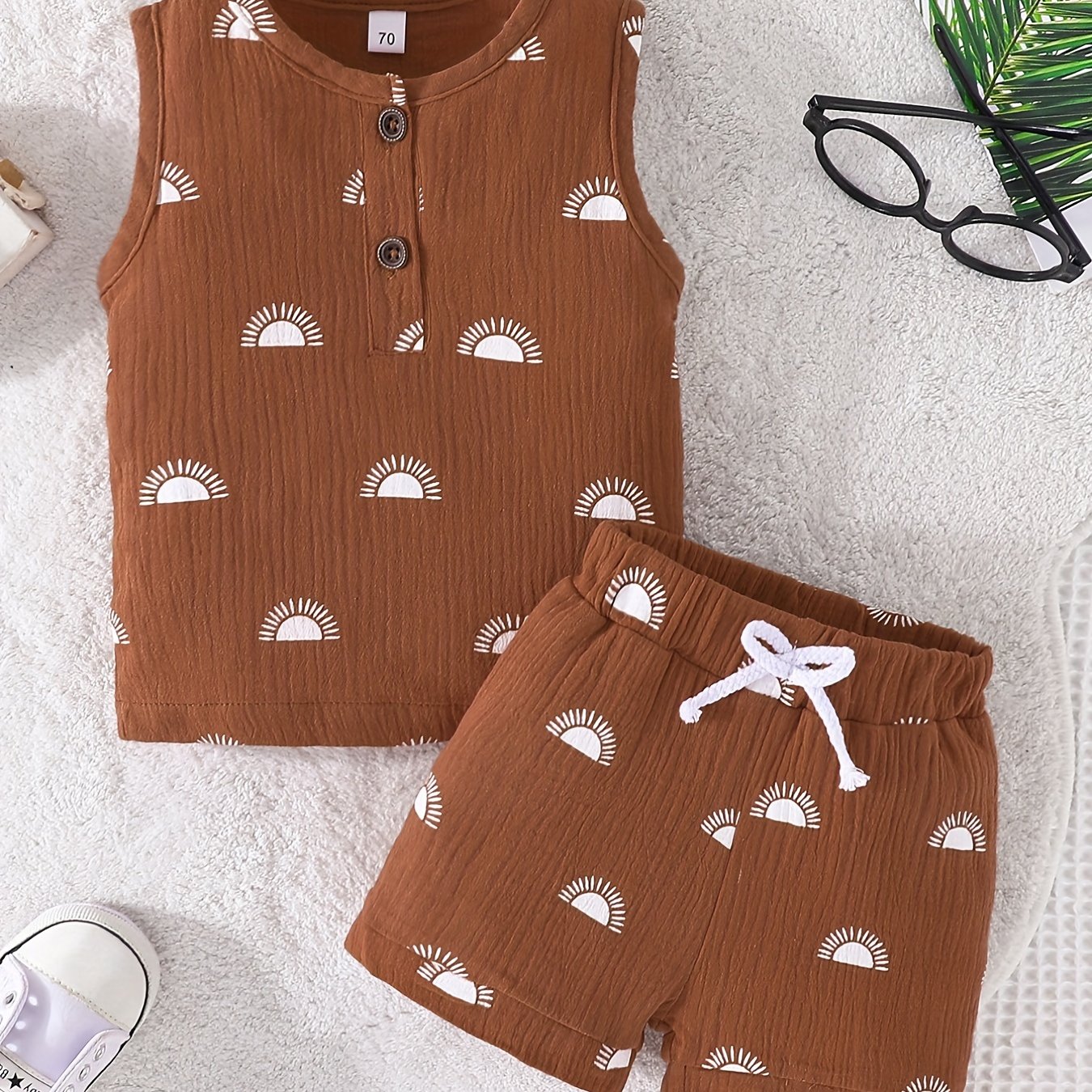 Baby Boys Summer Sun Graphic Outfit Vest Top & Shorts Kids 2pcs Set