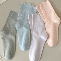 4 Pairs Solid Socks Comfy & Breathable All match Socks Women