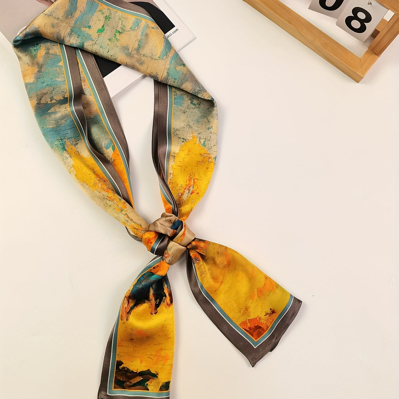 Floral Print Silk Neckerchief Long Ribbon Neck Scarf Hair Accessories