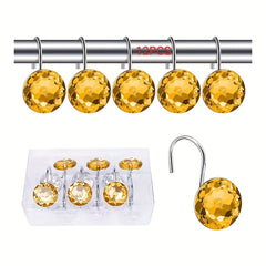 12pcs Yellow Acrylic Rhinestone Shower Curtain Hooks