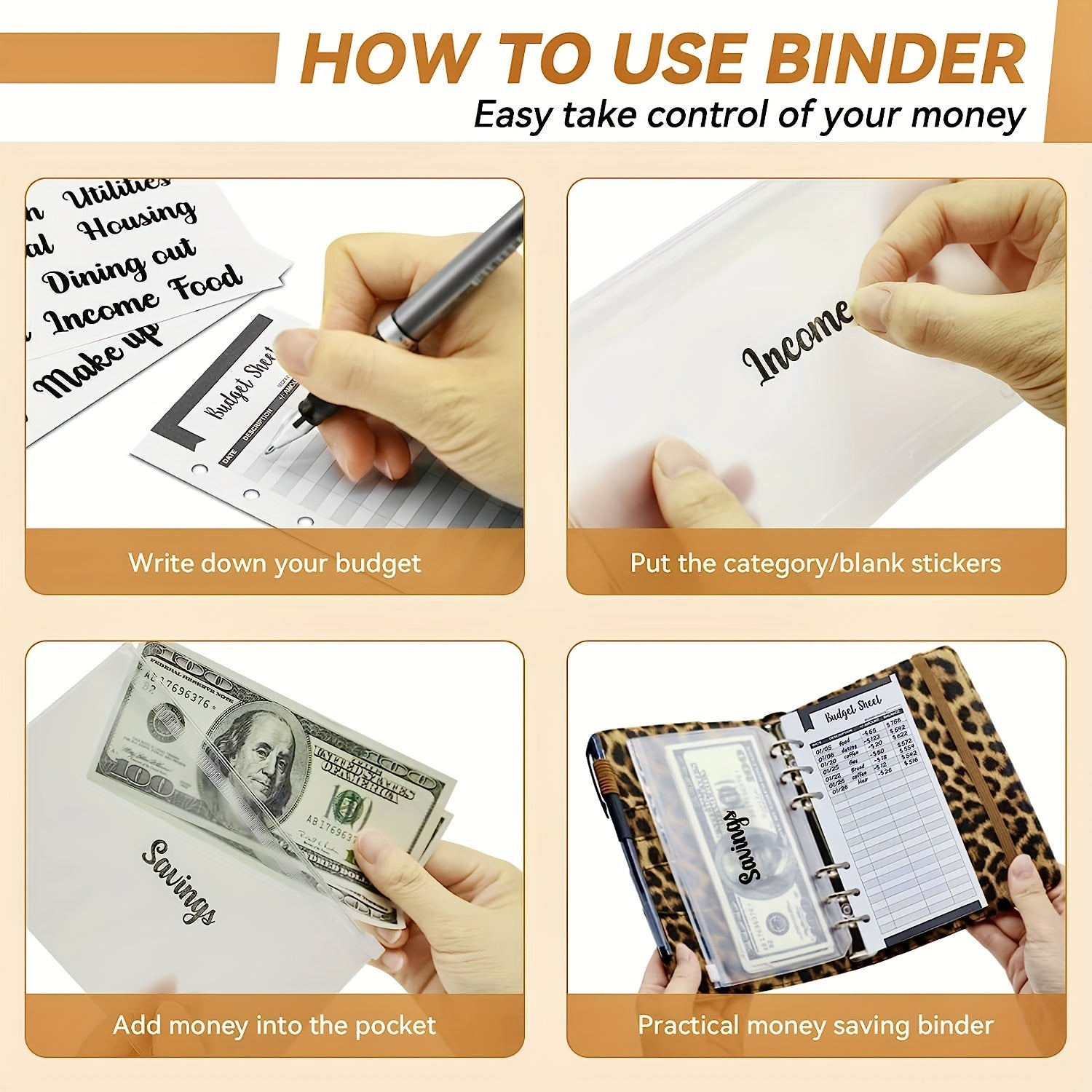 A6 Budget Binder with Zipper Envelopes & Expense Sheets