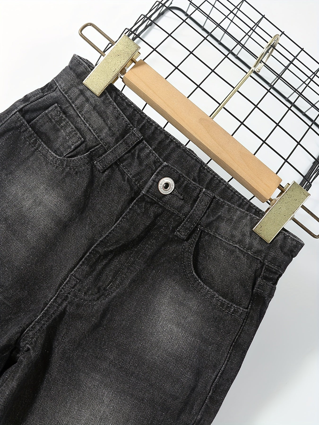 Girls Side Split Wide Leg Vintage Denim Pants For Street Casual Outfit
