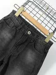 Girls Side Split Wide Leg Vintage Denim Pants For Street Casual Outfit