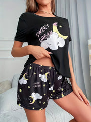 Starry Print Pajama Set Short Sleeve Crew Neck Top & Shorts