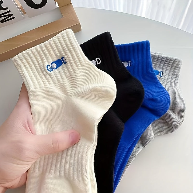 4 Pairs Letter Print Socks Women's Crew Short Stockings