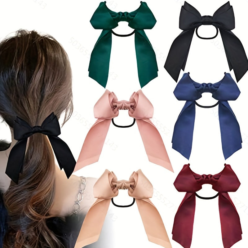 6pcs Satin Bow Knot Hair Tie Elastic Band Ponytail Holder Hair Accessories