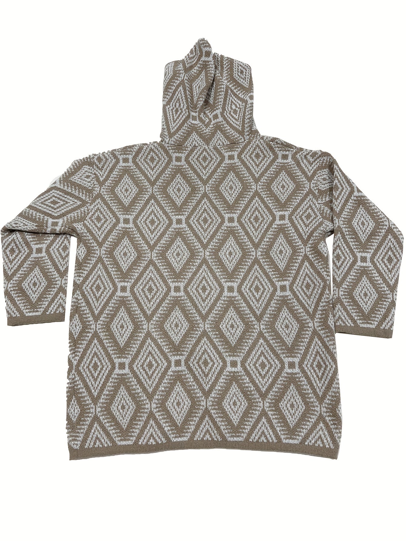 Retro Cardigan Women's Plus Hooded Open Front Geo Pattern Long Sleeve