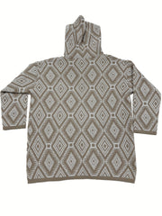 Retro Cardigan Women's Plus Hooded Open Front Geo Pattern Long Sleeve