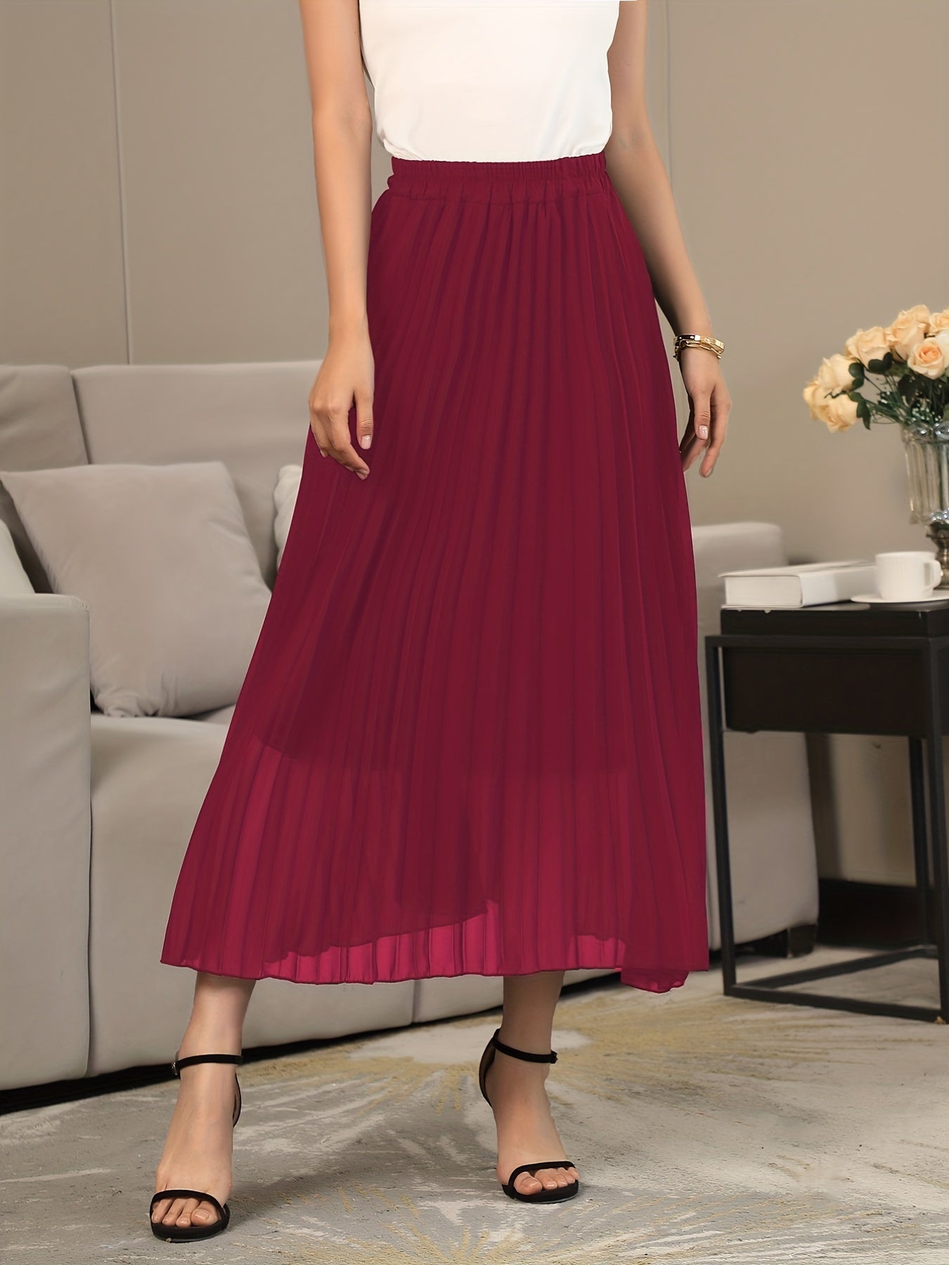 High Waist Pleated Maxi Skirt for Women