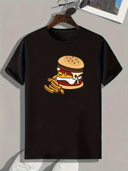 Hamburger Print Men's Tee Summer Casual Graphic T-shirt