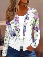 Plus Floral Print Long Sleeve Open Front Cardigan