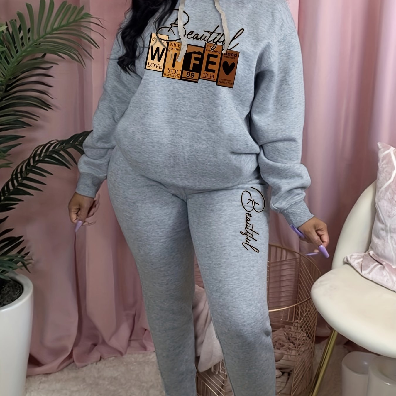 Women's Plus Graphic Hoodie & Joggers Set