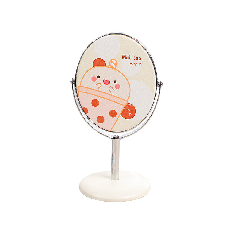 Small Table Mirror Makeup Mirror PU Rotatable Single Sided Mirror