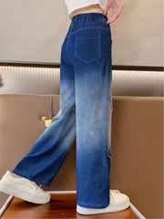 Stylish Gradient & Raw Trim Jeans Wide Leg Trousers