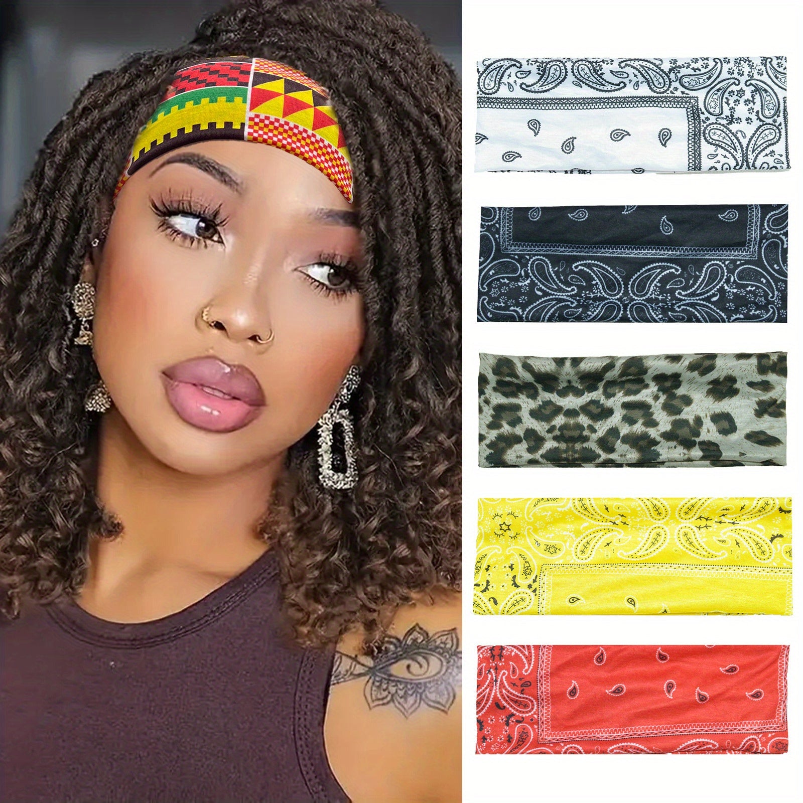 Boho Style Headband Sports Sweatband Paisley Printed Hair Band Leopard Pattern