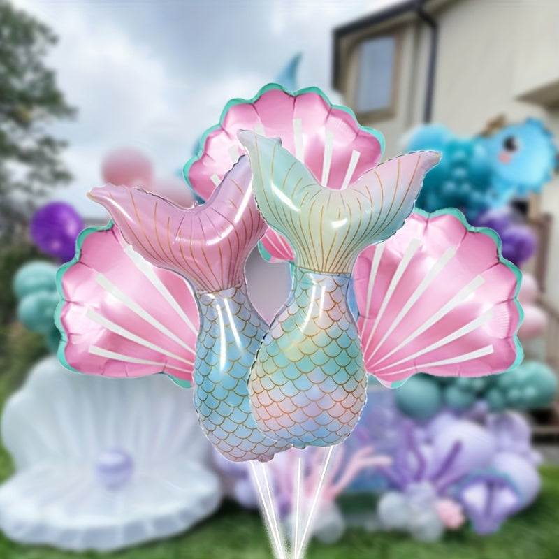 5pcs Fishtail Shell Aluminum Film Balloons Mermaid Themed Party Balloons