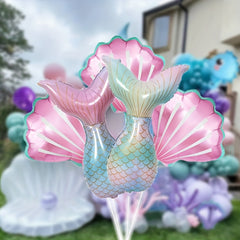 5pcs Fishtail Shell Aluminum Film Balloons Mermaid Themed Party Balloons